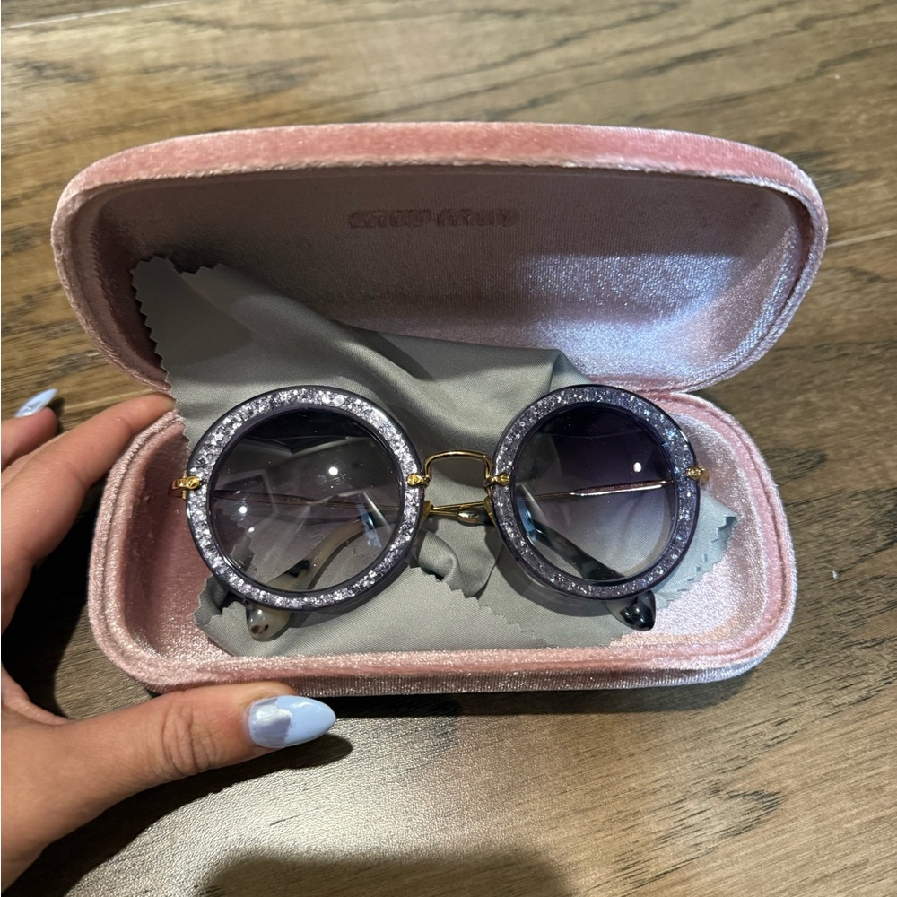 Miu Miu Lilac Glitter Sunglasses with Gold Accents